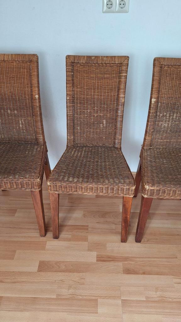 6 rotan eetkamerstoelen, Tuin en Terras, Tuinstoelen, Gebruikt, Rotan, Ophalen