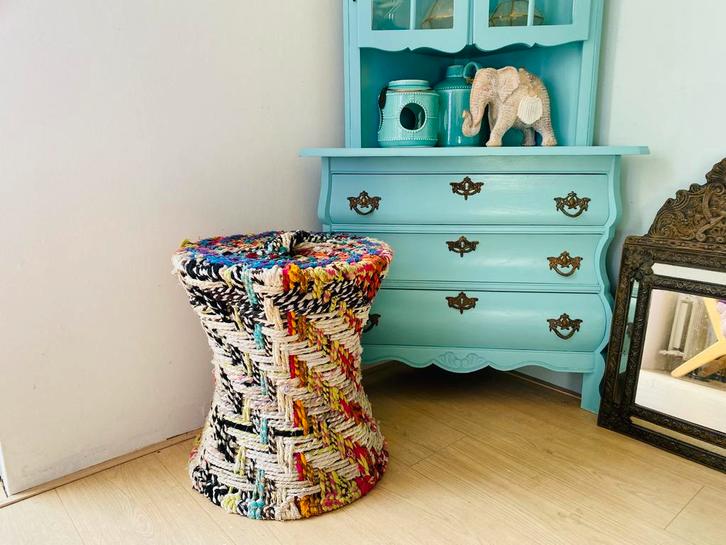 Geweldig boho Ibiza bijzettafeltje, Huis en Inrichting, Tafels | Bijzettafels, Zo goed als nieuw, Rond, 45 tot 60 cm, Minder dan 55 cm