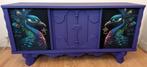 Een paarse TV kast, dressoir, “Pauw”, eclectisch blauw groen, Zo goed als nieuw, Minder dan 100 cm, 25 tot 50 cm, 50 tot 100 cm