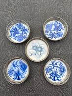 Vintage Onderzetters met Blauw Decor, Ophalen, Gebruikt, Glas of Kopje