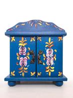Vintage mini kastje bloem schildering blauw hout kast boho, Ophalen, Minder dan 50 cm, Gebruikt, 1 of 2 laden