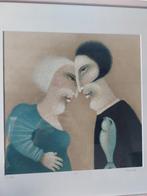 Kunstwerk: Figuren met Vis, Antiek en Kunst, Kunst | Litho's en Zeefdrukken, Ophalen of Verzenden