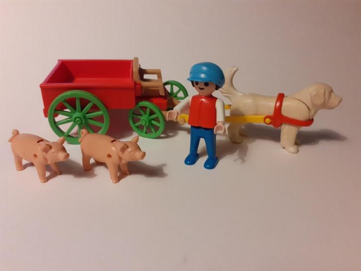 Boeren jongen met hondekar en varkens - vintage playmobil., Kinderen en Baby's, Speelgoed | Playmobil, Gebruikt, Ophalen