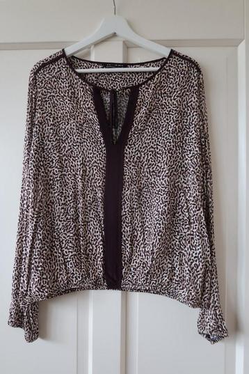 Vlotte blouse Summum mt 42 lange mouw kleur wit/bordeaux/roz beschikbaar voor biedingen