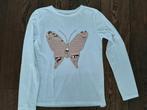 Zgan shirt met lange mouw wit pailletten vlinder 164, Ophalen of Verzenden, Zo goed als nieuw, Meisje, Shirt of Longsleeve
