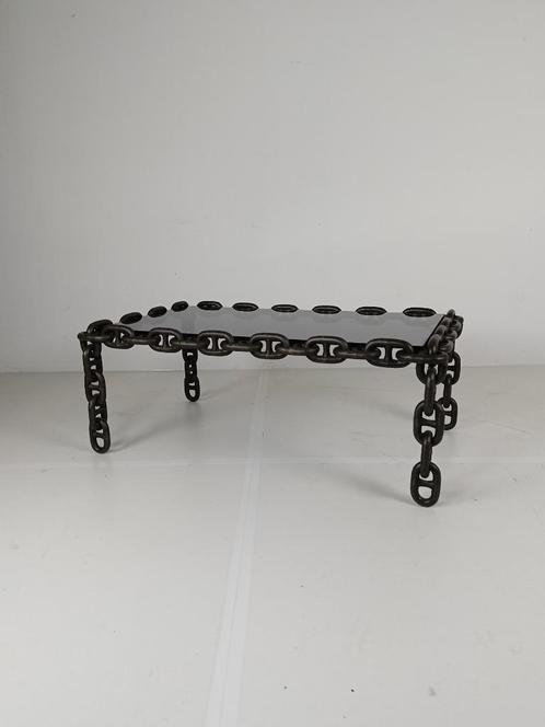 Vintage Brutalist Zwart IJzeren Ketting Salontafel met Origi, Antiek en Kunst, Antiek | Meubels | Tafels, Ophalen