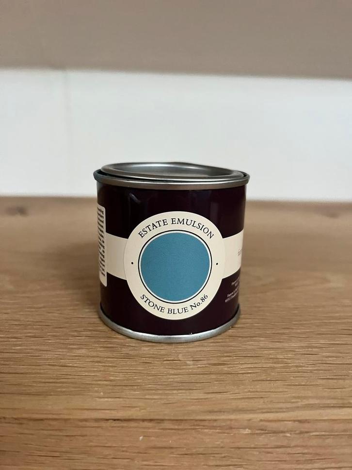 Tester Farrow & Ball Stone Blue nr. 86, Doe-het-zelf en Verbouw, Verf, Beits en Lak, Zo goed als nieuw, Blauw, Verzenden