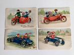 4 oude ansichtkaarten auto / motor / kinderen, Ophalen of Verzenden, 1920 tot 1940, Voertuig