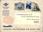 London - Melbourne Race - FFC - 1934, Postzegels en Munten, Brieven en Enveloppen | Nederland, Ophalen of Verzenden, Envelop