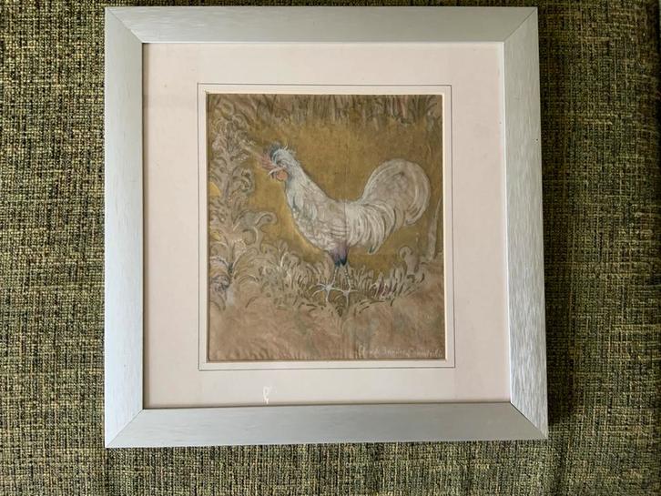 Aquarel Schilderij Léonie Lutomirski Statige Haan Jugendstil, Antiek en Kunst, Kunst | Schilderijen | Klassiek, Ophalen of Verzenden