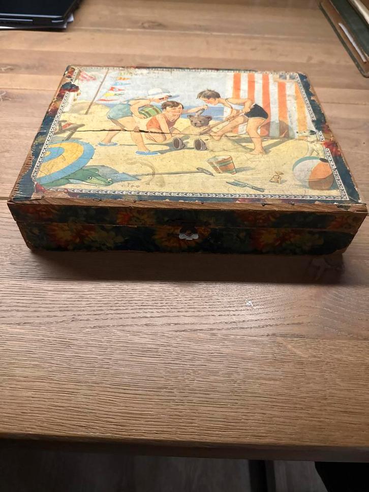 Vintage Houten Puzzeldoos, Antiek en Kunst, Antiek | Speelgoed, Ophalen
