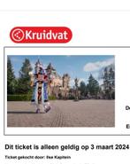 2 e tickets Efteling zondag 3 maart, Ticket of Toegangskaart, Twee personen, Arrangement