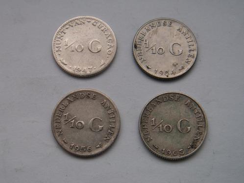 Curacao/Nederlandse Antillen.  Lotje van 4 x 1/10 Gulden., Postzegels en Munten, Munten | Nederland, Setje, 10 cent, Zilver, Verzenden