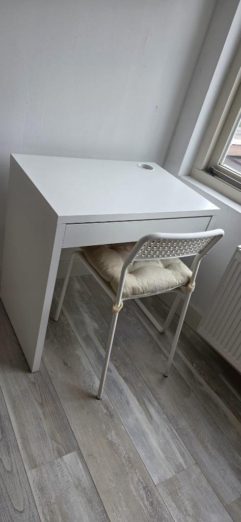 Wit Bureau met Lade + Stoel – Perfect voor Studiekamer, Huis en Inrichting, Bureaus, Gebruikt, Bureau, Ophalen