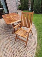 Hardhouten tuinnset., Tuin en Terras, Tuinstoelen, Gebruikt, Hout, Ophalen, Verstelbaar