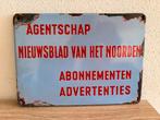 Nieuwsblad van het Noorden emaille reclamebord jaren 30, Ophalen of Verzenden, Gebruikt, Reclamebord