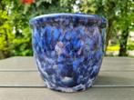 Vintage keramiek bloempot / blauw gewolkt, Tuin en Terras, Bloempotten, Ophalen, Rond, Zo goed als nieuw, Aardewerk