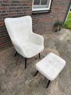 Witte Stoffen Stoel met Hocker, 75 tot 100 cm, Ophalen of Verzenden, Zo goed als nieuw, Stof