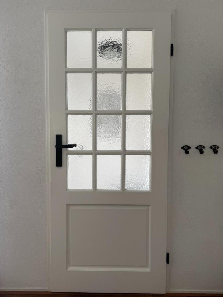 2x Hardhouten binnendeur, Doe-het-zelf en Verbouw, Deuren en Horren, Gebruikt, Binnendeur, 200 tot 215 cm, 80 tot 100 cm, Glas