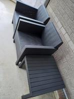 Mooie zwarte wicker loungeset, Bijzettafel, Zo goed als nieuw, Loungeset, Wicker