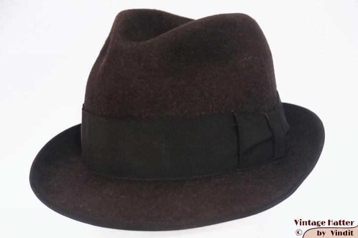 Vintage Gleufhoed Tower donker bruin haarvilt 57,5, Kleding | Heren, Hoeden en Petten, Gedragen, Hoed, 57 cm (M, 7⅛ inch) of minder