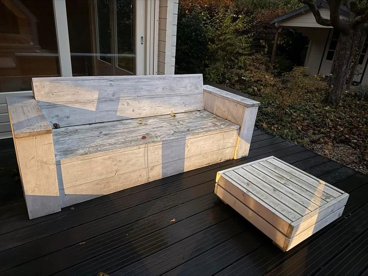 Tuinbank met Tafel - Steigerhout GRATIS, Tuin en Terras, Tuinsets en Loungesets, Gebruikt, Tuinset, Steigerhout, 3 zitplaatsen