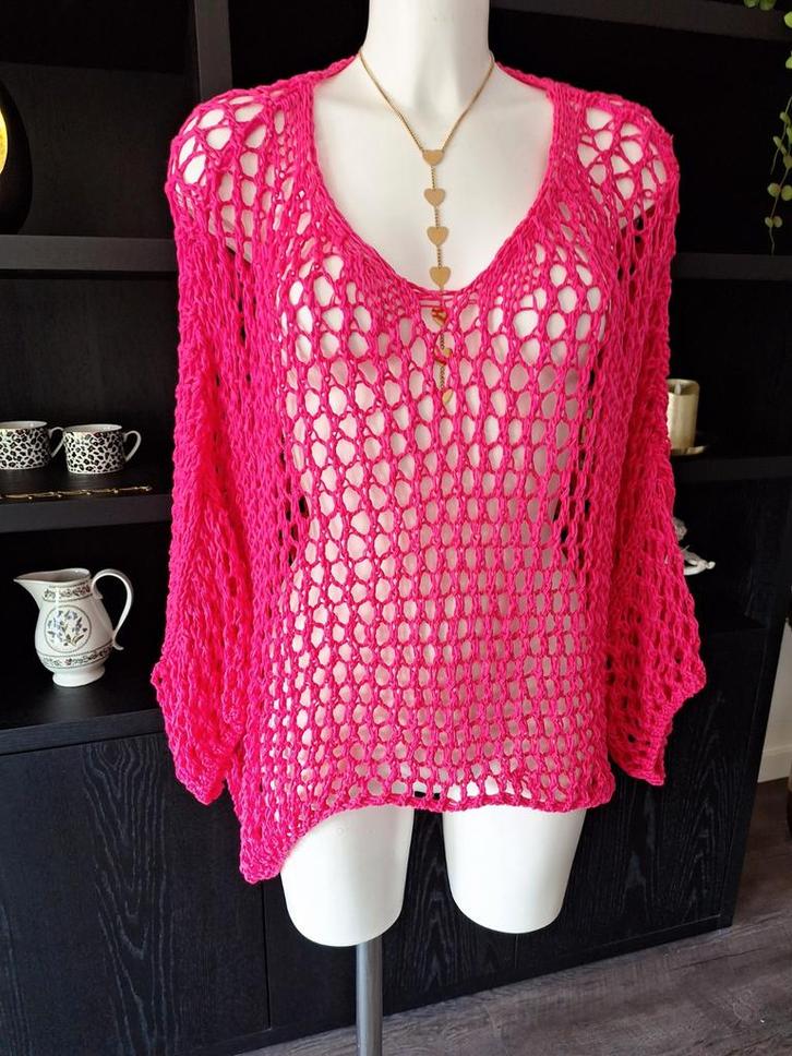 Gehaakte trui ruimvallend t/m 44 46, Kleding | Dames, Truien en Vesten, Nieuw, Maat 46/48 (XL) of groter, Roze, Ophalen of Verzenden