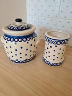Blauw cremekleurig, met stippen, potten., Ophalen of Verzenden, Gebruikt, Overige stijlen, Overige typen