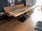 Houten Tafel van Spoorbielzen, Ophalen, Gebruikt, 100 tot 150 cm, Vijf personen of meer