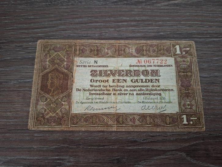 Net biljet 1 gulden 1920, zilverbon van het oude type, Postzegels en Munten, Bankbiljetten | Nederland, Ophalen of Verzenden