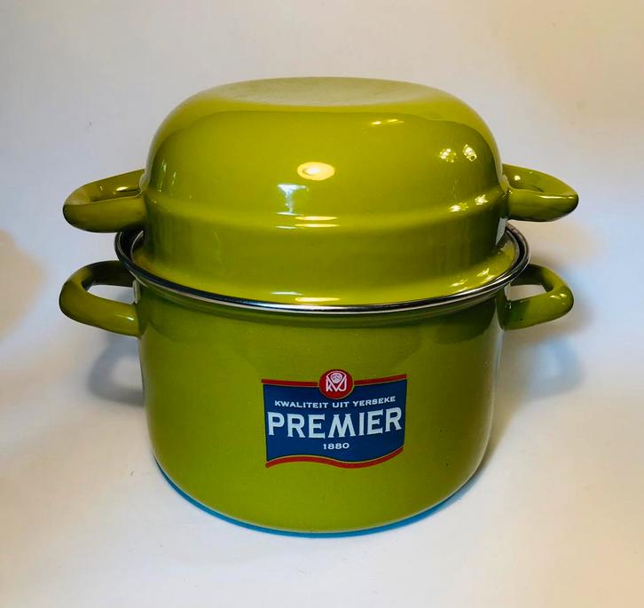 Mooie appeltjesgroene mosselpan, Premier, Huis en Inrichting, Keuken | Potten en Pannen, Zo goed als nieuw, Pot, Bus of Blik, Overige materialen