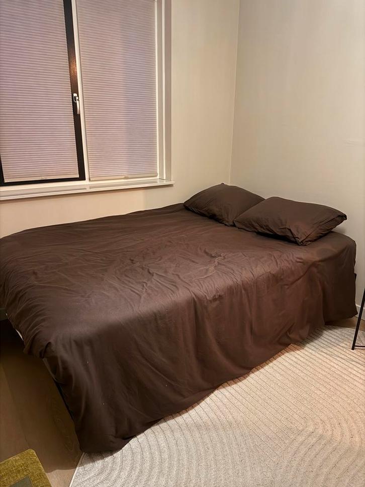 Boxspring 140x210 - Zwart Stof - 2 Delen, Huis en Inrichting, Slaapkamer | Bedden, Gebruikt, Tweepersoons, 140 cm, 210 cm, Stof