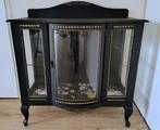 Zwart gerestyled antiek Jugendstil theekastje, Ophalen, 50 tot 100 cm, Glas, Minder dan 100 cm