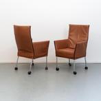6 Montis Chaplin stoelen - kastanjebruin leer, Huis en Inrichting, Ophalen of Verzenden, Zo goed als nieuw, Bruin, Leer