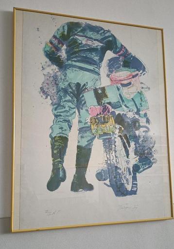 grote ingelijste litho kunstwerk motor Honda Jurjen de Haan beschikbaar voor biedingen