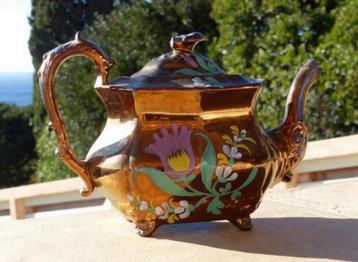Antiek handgeschilderde Koper - Koperen Floral theepot 1830 beschikbaar voor biedingen