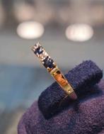 Saffier met diamant gouden ring 14k 585, Nieuw, Ophalen of Verzenden, 17 tot 18, Goud
