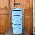 Emaille lunchtrommel tiffin dabba origineel 5 bakken hengsel, Ophalen of Verzenden