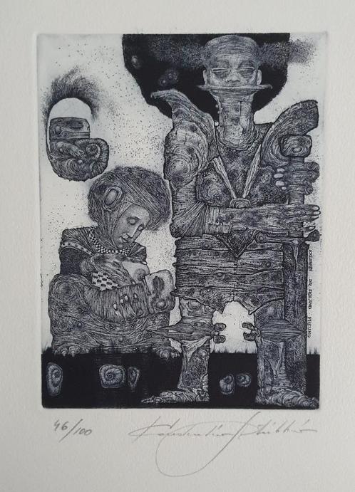 Exlibris  K. Antioukhin, moeder met kind, man met zwaard, Antiek en Kunst, Kunst | Etsen en Gravures, Verzenden