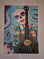 Acryl schilderij - Doodshoofd met gitaar 50x70, Antiek en Kunst, Ophalen