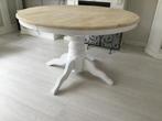 Ronde uitschuifbare bolpoot eettafel in landelijke style, 100 tot 150 cm, Ophalen of Verzenden, Zo goed als nieuw, Vijf personen of meer