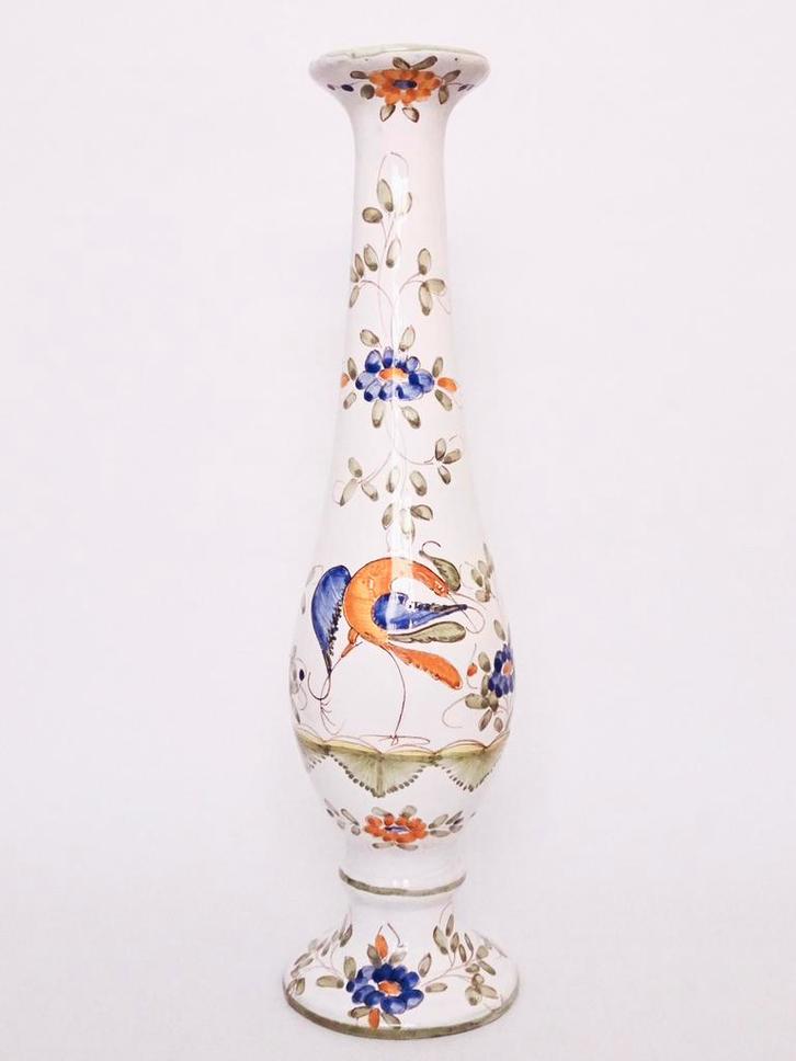 Grote vintage vaas keramiek Portugal vogel gekleurd wit, Huis en Inrichting, Woonaccessoires | Vazen, Zo goed als nieuw, Wit, Minder dan 50 cm