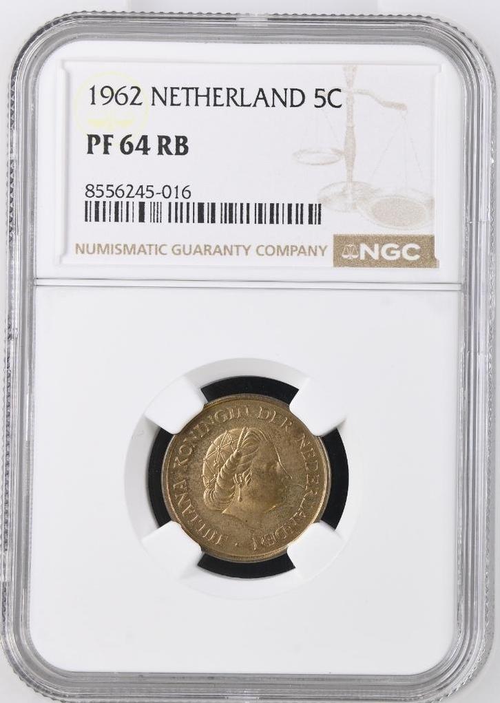 5 cent 1962 NGC Proof 64 RB (€ 325), Postzegels en Munten, Munten | Nederland, Losse munt, 5 cent, Koningin Juliana, Verzenden