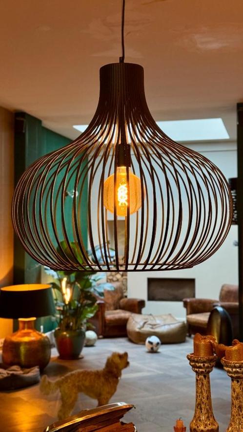 2 Zwart stalen design lampen, Huis en Inrichting, Lampen | Hanglampen, Zo goed als nieuw, 50 tot 75 cm, Metaal, Ophalen