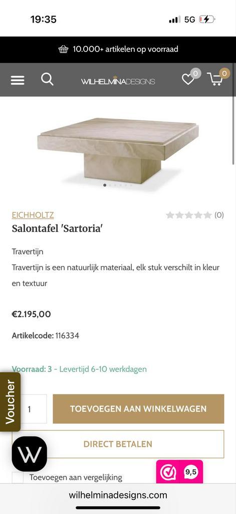 Eichholtz Salontafel Sartoria - Travertijn, Huis en Inrichting, Tafels | Salontafels, Nieuw, Minder dan 50 cm, 50 tot 100 cm, Vierkant