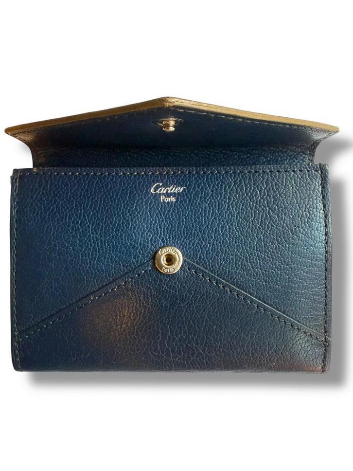 Cartier Pashouder - Blauw Leder - Paris, Sieraden, Tassen en Uiterlijk, Portemonnees, Zo goed als nieuw, Overige merken, Blauw