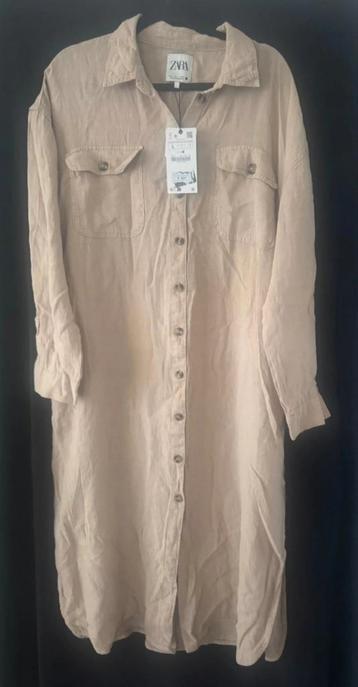 Zara linnen lange jurk beige blouse jurk L beschikbaar voor biedingen