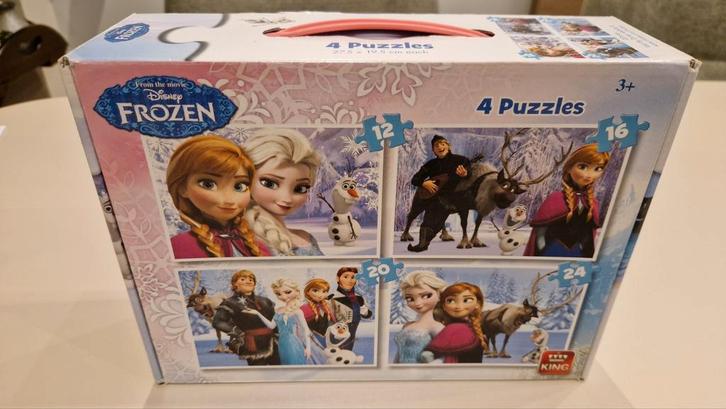 Frozen Puzzelbox Disney - 4 Puzzels Compleet! Vanaf 3-4 jaar, Kinderen en Baby's, Speelgoed | Kinderpuzzels, Zo goed als nieuw