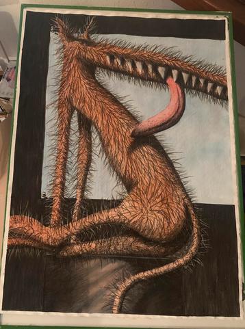 Uniek pastel schilderij / tekening op geschept papier beschikbaar voor biedingen