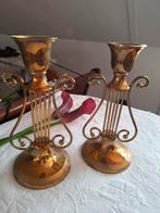 Prachtige Brocante kandelaars Harp model koper/ messing, Ophalen of Verzenden, Koper of Brons